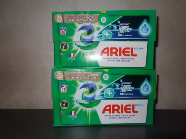 ARIEL Pods  Eco clic 2 boîtes carton x 38 doses Touch of Lénor unstoppables