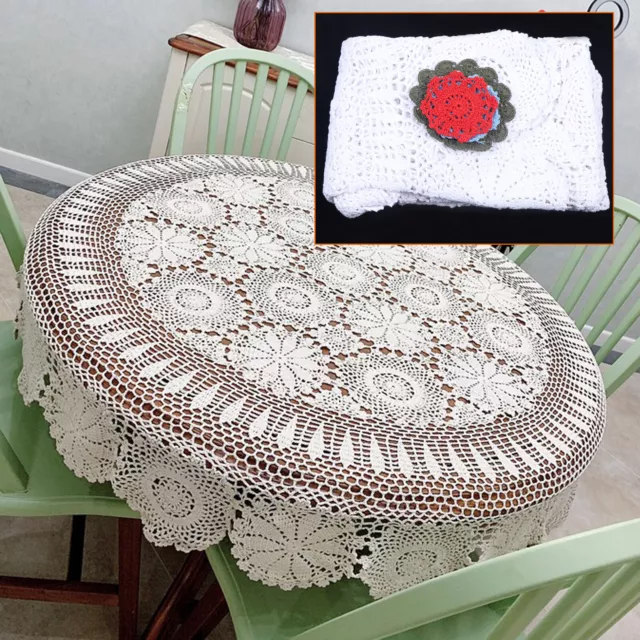 52inch Round White Hand Crochet Tablecloth Lace Cotton Vintage Doily Floral DIY