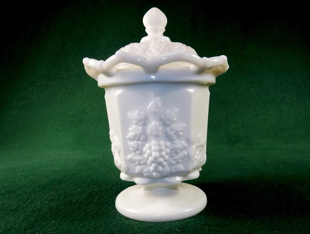 Westmoreland Milk Glass Urn w/Lid, Paneled Grape Pattern ~ Jelly & Jam Spooner
