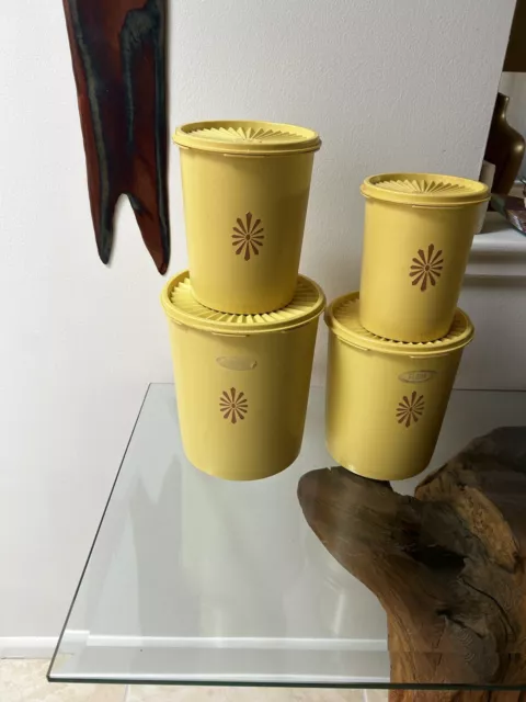 Vintage Yellow 4 Tupperware Nesting Servalier Canisters Set With Lids