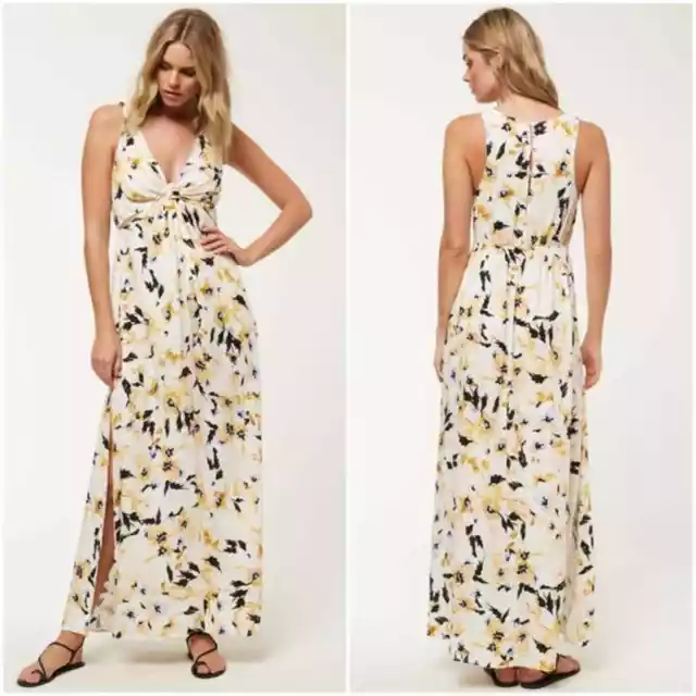 O'Neill Theodora floral side slit cutout Maxi Dress size medium z4