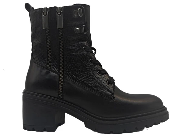 Rangers Femme GEOX D26QCA Bottes Boots Bottines à Gros Talon Cuir Motocycliste