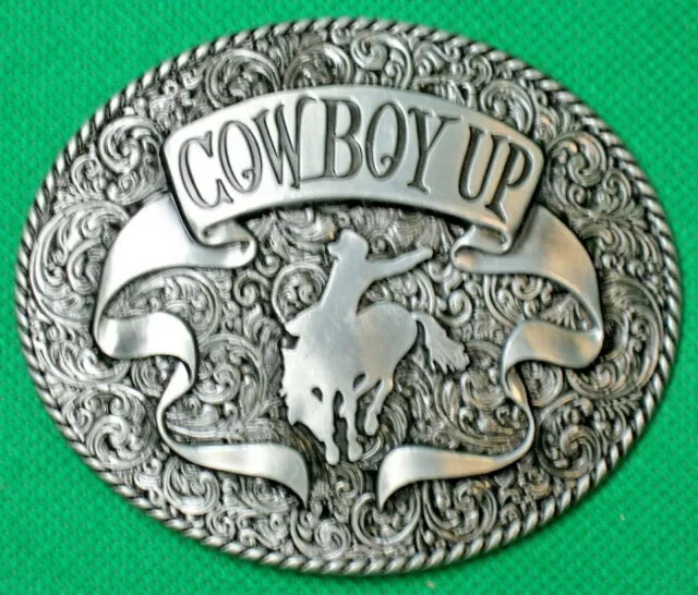 Belt Buckle "COWBOY UP" Fit 4 cm Wide Belt, Custom Made, DIY Metal Casting.