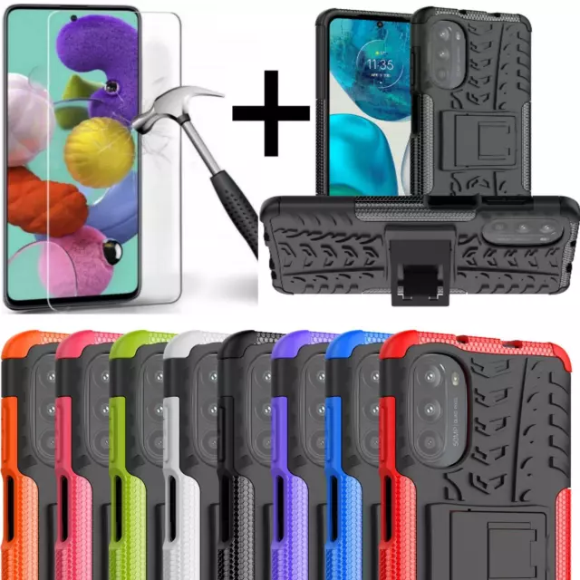 For Motorola Moto G62 5G Case, Shockproof Armor Stand Phone Cover + Screen Glass