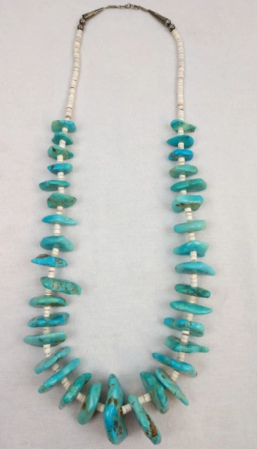 Vintage Navajo Kingman Turquoise Nugget Necklace Sterling Silver Cones 281 Grams Vintage Navajo Kingman Turquoise Nugget Necklace Sterling Silver Cones 281 Grams