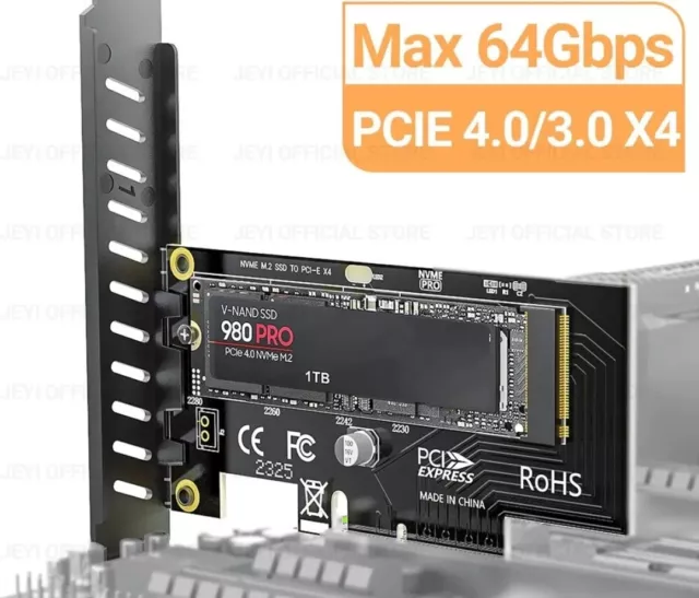 Adattatore SSD da JEYI M.2 NVME a PCIe 4.0 3.0, scheda di espansione PCIe 4.0 X4