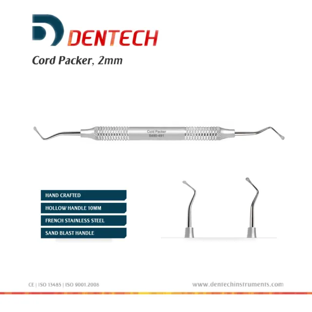 DENTECH Dental Retraction Cord Packer instrument serrated Grey 2mm CE 2