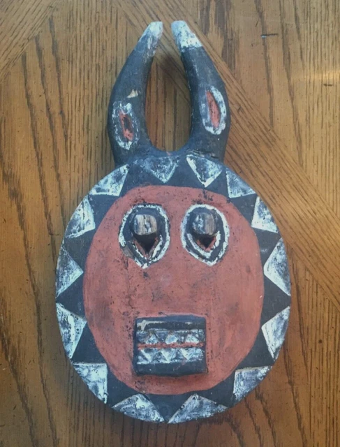 Vintage West African Baule Kplekple Passport Mask Horns. Tribal Carved Painted.