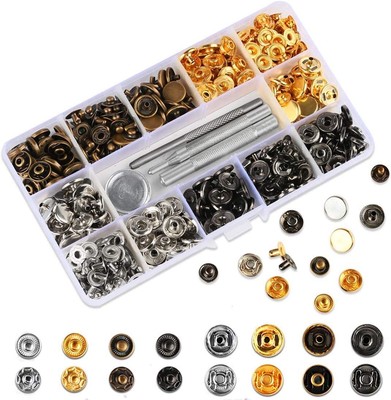 Sheens 10 Set Bottoni Automatici in Metallo Bottoni Automatici in Pelle 3 Colori per Abbigliamento Giacche Jeans Porta bracciali Borse 18 mm Oro 