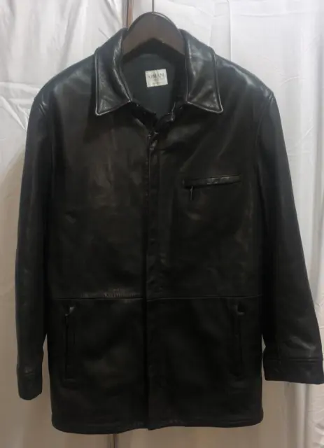 M/L Armani Collezioni MEN Black Real Leather Heavy Long Coat lo Jacket ITALY