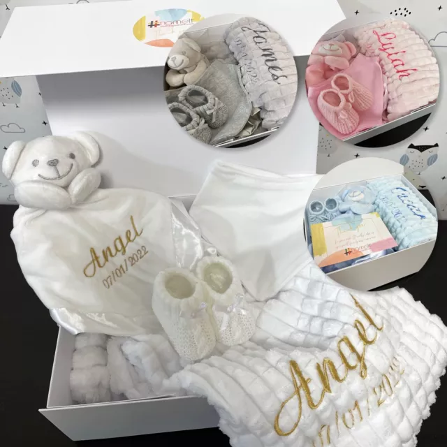 Personalisierte Babydecke bestickt weiche Blase Junge Mädchen Geschenk Neugeborenes Geschenkset