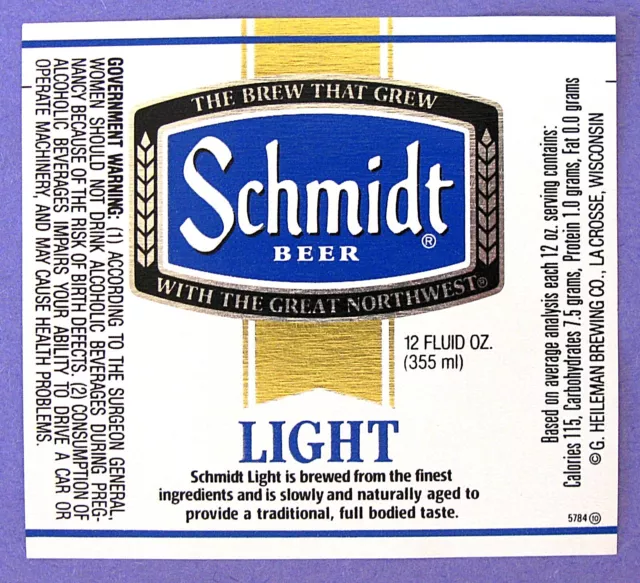 G Heileman Brewing Co.SCHMIDT BEER - LIGHT  foil beer  label WI 12oz #5784