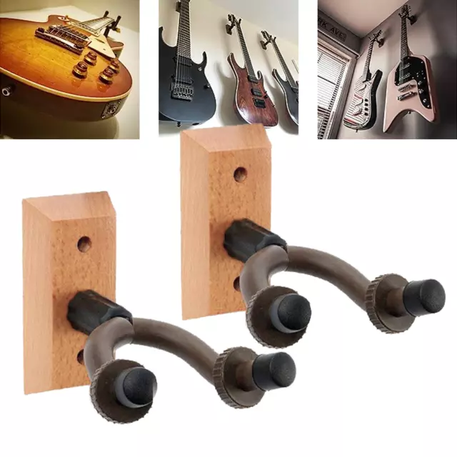 Guitar Wall Mount Hanger Wooden Stand 2 Pack Holder Hook Acoustic Electric Bass