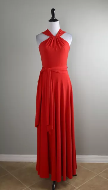 ANN TAYLOR NWT $189 Solid Red Stretch Belted Halter Maxi Evening Dress Size 6