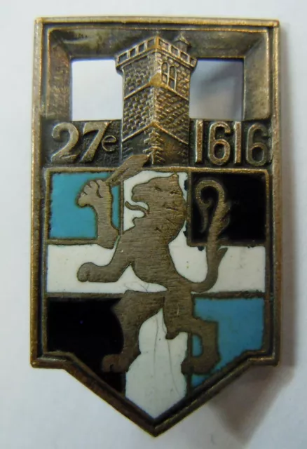 Insigne 27° RI Plat 1939 Régiment Infanterie ORIGINAL WWII rare variante F.D.