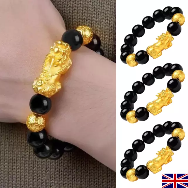 Bracelet Feng Shui Black Obsidian Beads Pi Xiu Attract Wealth GoodLuck Jewellery