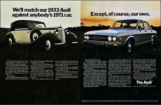 1970 Audi 1933 Car vs Any 1971 Car automobile compare retro photo print ad adL42