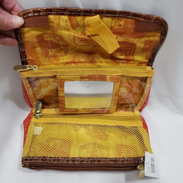 Trifold Cosmetic Bag Orange Brown PVC Embossed Croc Samantha Brown 6