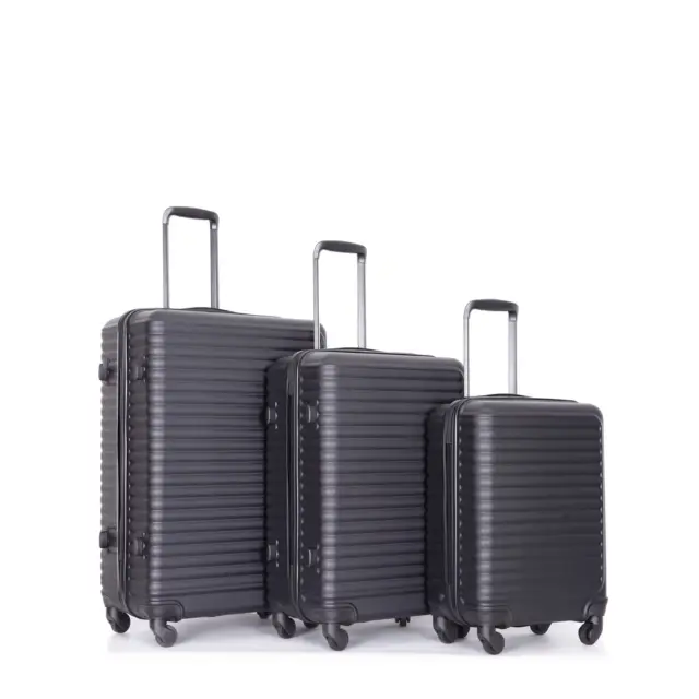 Travelhouse 3 Piece Luggage Set Hardshell Light Suitcase with TSA Lock (Black)