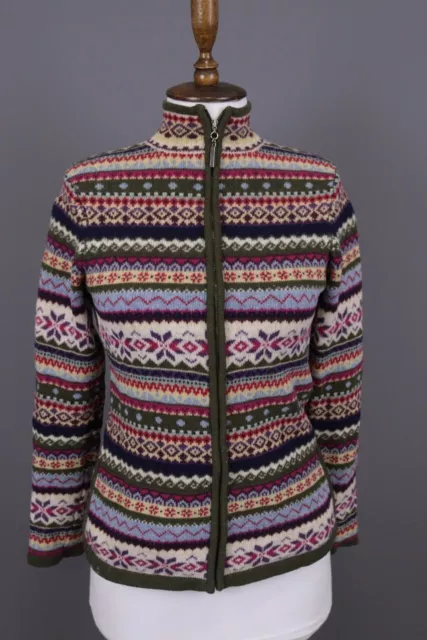 Laura Ashley Multicolor Fair Isle Printed Wool Knit Cardigan Sweater Size M