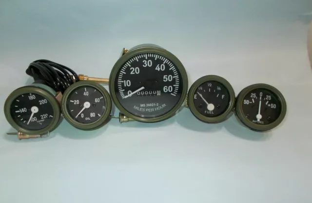 Willys MB Jeep Ford GPW Gauges Kit - Speedometer+Temp+Oil+Fuel+ Ampere (OLIVE)