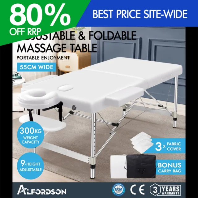 ALFORDSON Massage Table 2 Fold 55cm Portable Aluminium Waxing Bed Therapy