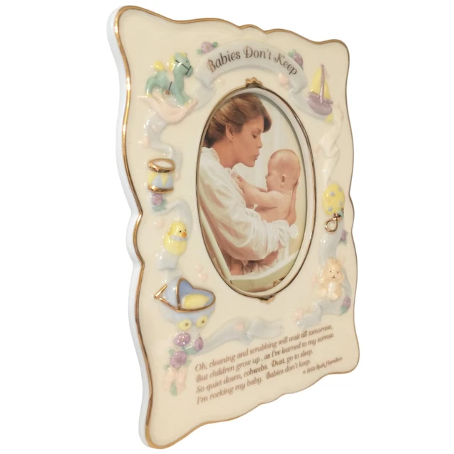 Vtg Musical Baby Photo Frame Porcelain San Francisco Music Box Co Handpainted