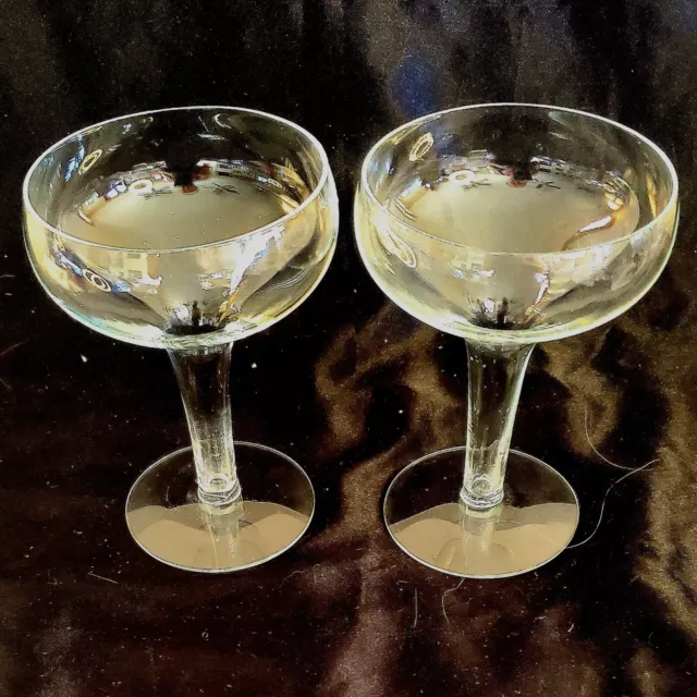 Vintage MCM Hollow Stem Clear Blown Glass Champagne Coupes Saucers