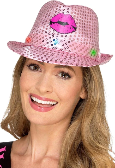 Light Up Sequin Hen Party Trilby Hat Adult Pink main image 0