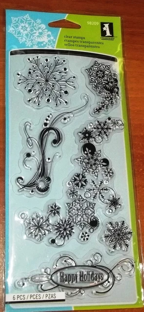 CLEAR ACRYLIC INKADINKADO STAMPS SNOWFLAKES ~ Happy Holidays  wks CTMH blk