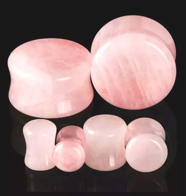 6-16mm Natural Rose Quartz Gem Stone Crystal Earing Tunnel Ear plug Gauge Saddle