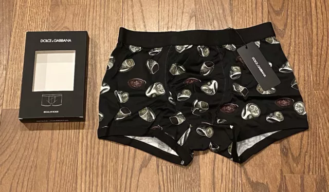 $95 Mens Authentic Dolce & Gabbana Ring Print Regular Boxer Black 3 Sz XS