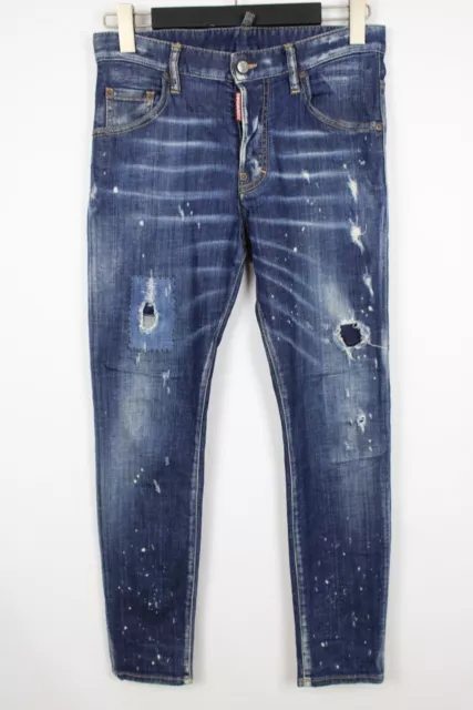 DSQUARED2 SKATER JEAN Wash Denim Distressed Skinny Jeans IT44 / W32  Button Fly