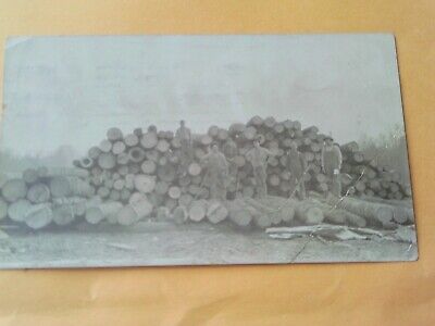 Rare 1910 Rppc Logs Logging Men In Denim Overalls Price County Ogema Wisconsin