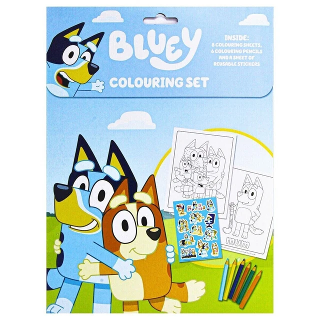 BLUEY COLOURING SET Children's Activity Stickers with 6 colored pencils ...
