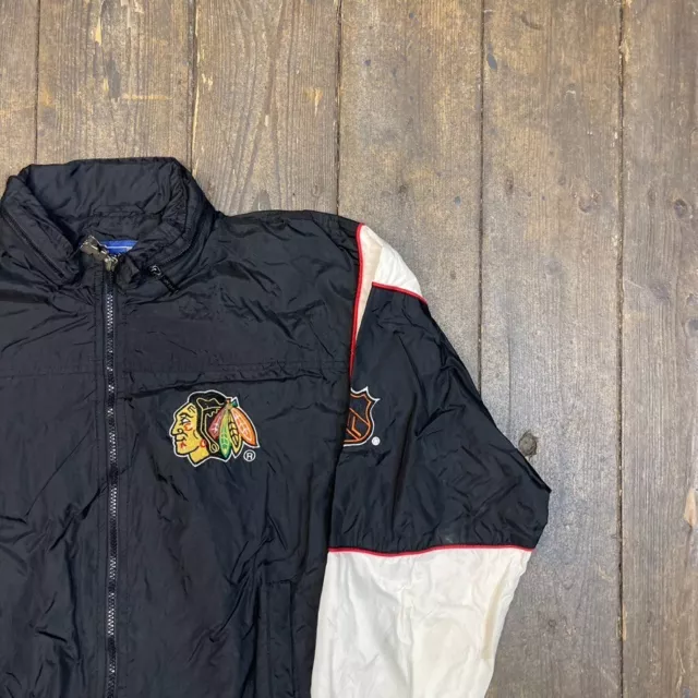 Starter Track Jacket Chicago BlackHawks NHL Full-Zip, Black White Mens Large 2