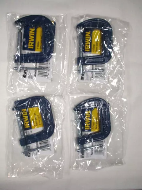 LOT of 4 IRWIN C-Clamp 1 1/2 Inch Blue Steel CHN 1901231 Clamps 1.5 inch