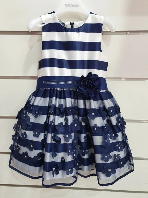Abito Bambina Sarabanda Elegante Vestito Bianco E Blu Con Tulle Da 2 a 7 anni