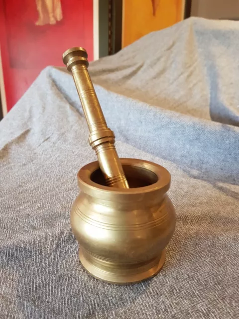 Vintage Indian? Heavy Brass Apothecary Mortar And Pestle