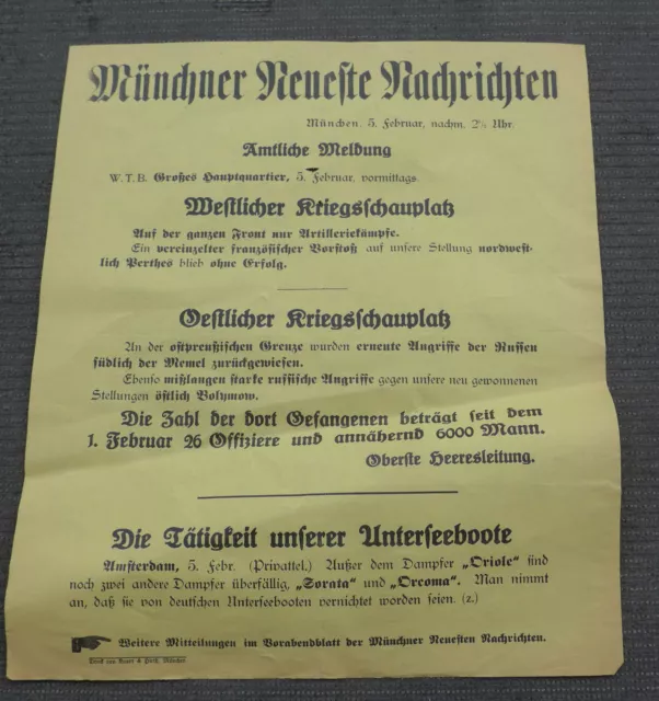 1. WK Plakat Tagesaufruf Aufmacher Münchner Zeitung Memel