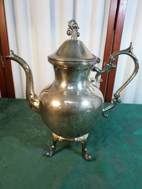 Exquisite Vintage BSC Silver On Copper Large Decorative Four Footed Coffee Pot