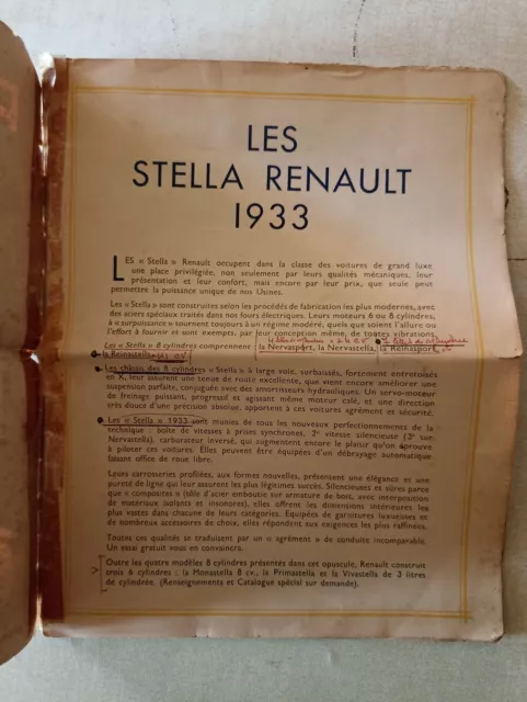 Rare, Ancien Document Publicitaire Renault Sur Les Modèles Stella. Vintage, Déco 2