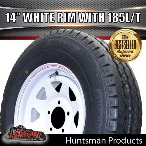 14x6 & 185R14C Ford Pattern White Trailer Caravan Sunraysia Wheel Rim & Tyre