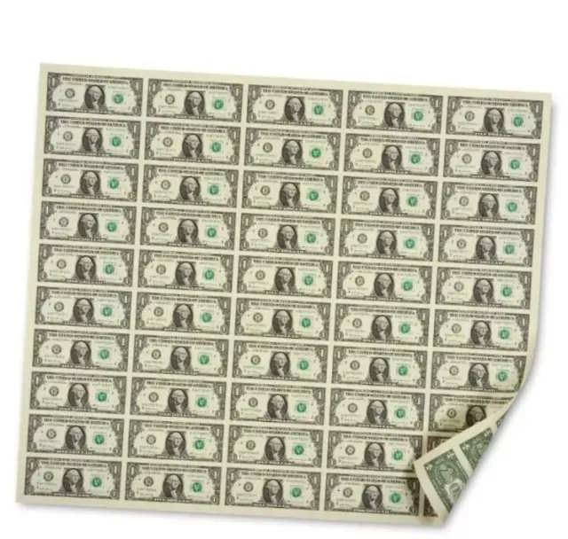 2017 Full Uncut Sheet Of 50 Notes $1 One Dollar