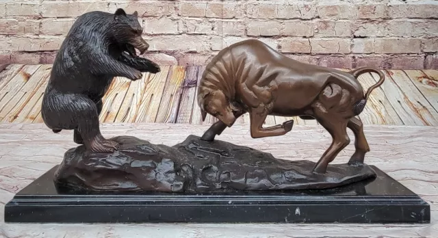 Large SIGNATURE STATUARY Bronze Bull And Bear Statue Sculpture