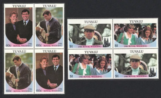 SALE Tuvalu Royal Wedding Prince Andrew 4v Blocks of 4 1986 MNH SG#397-400