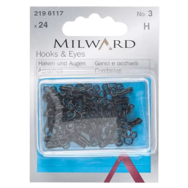 24 piezas Milward Hooks & Eyes latón negro n.o 3