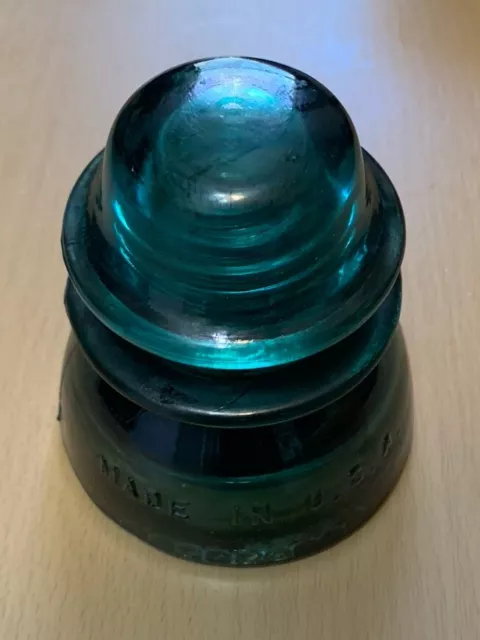 Antique Hemingray 42 Blue Green Glass Insulator Made in U.S.A.