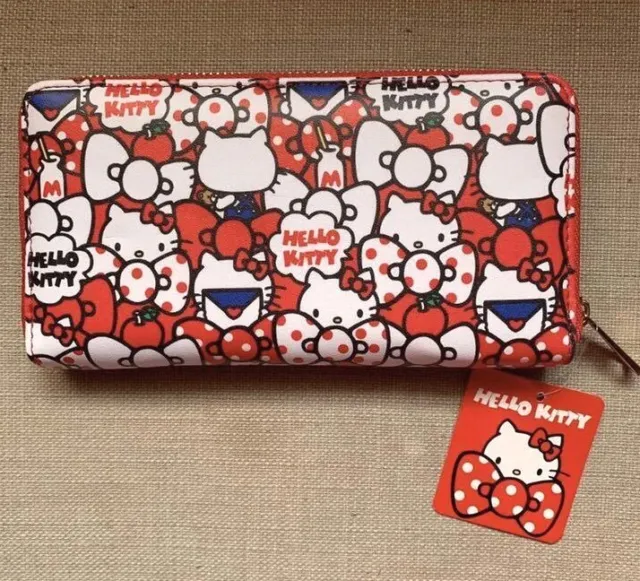 Hello Kitty Sanrio Red Print Logo Long Wallet Coin case (No Box) wz/tag Rare F/S