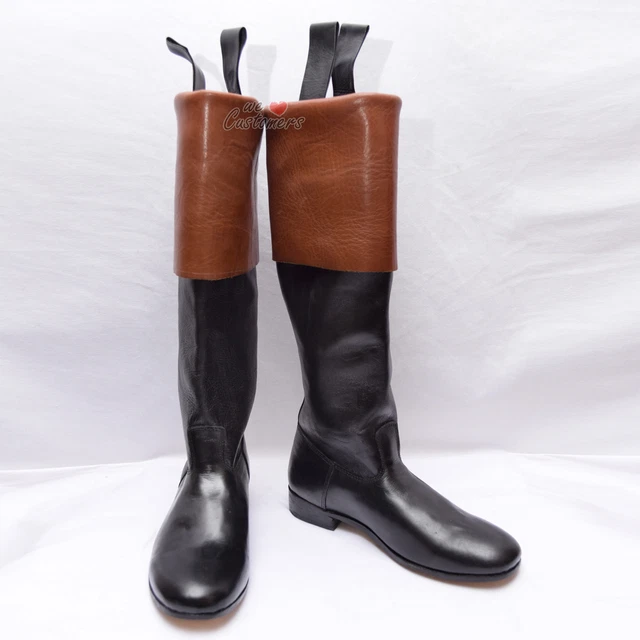 18th century Long cuffed/ridding boots French Black/ Brown Real Leather Cuff-WLC